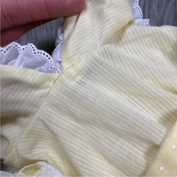 Vintage Handmade 2 Piece Yellow Polka Dot Ruffle Toddler Girls Pinafore - Picture 2 of 16